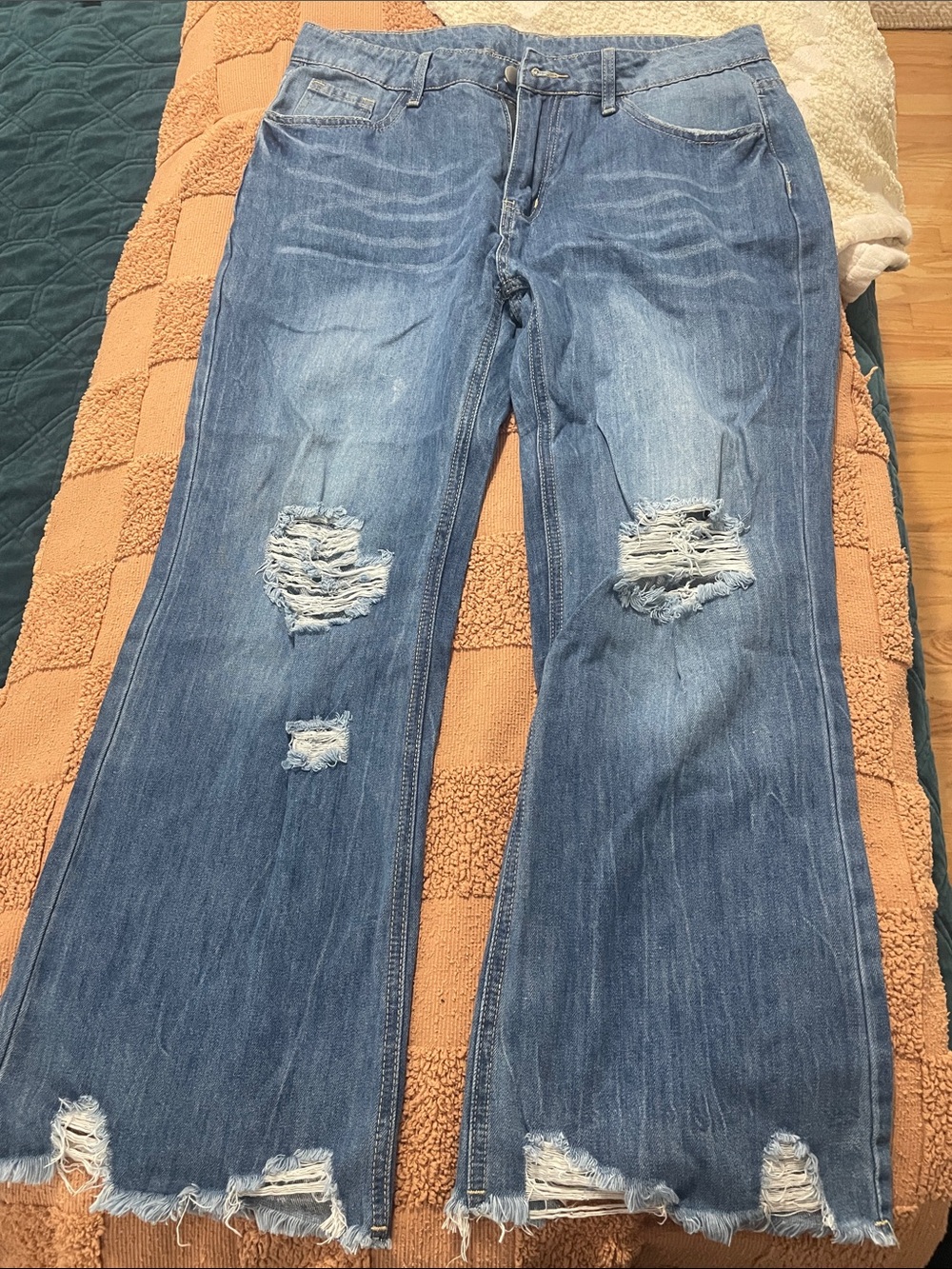 Wide Leg Distressed Women's Jeans in Light Blue